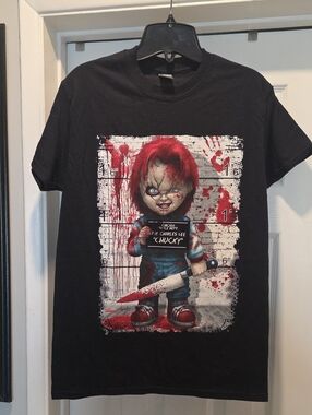 Gildan Black Kids Chucky Graphic Tee with Red Accents